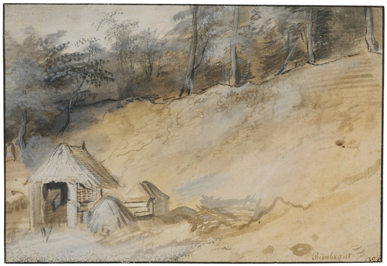 Sandige Böschung mit Hütte von Jan Lievens