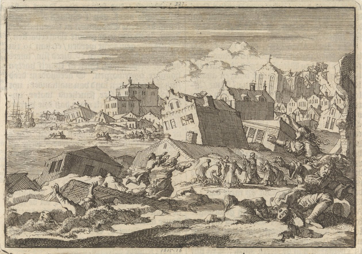 Erdbeben in Jamaika, bei dem die Stadt Port Royal zerstört wird, 1692 von Jan Luyken