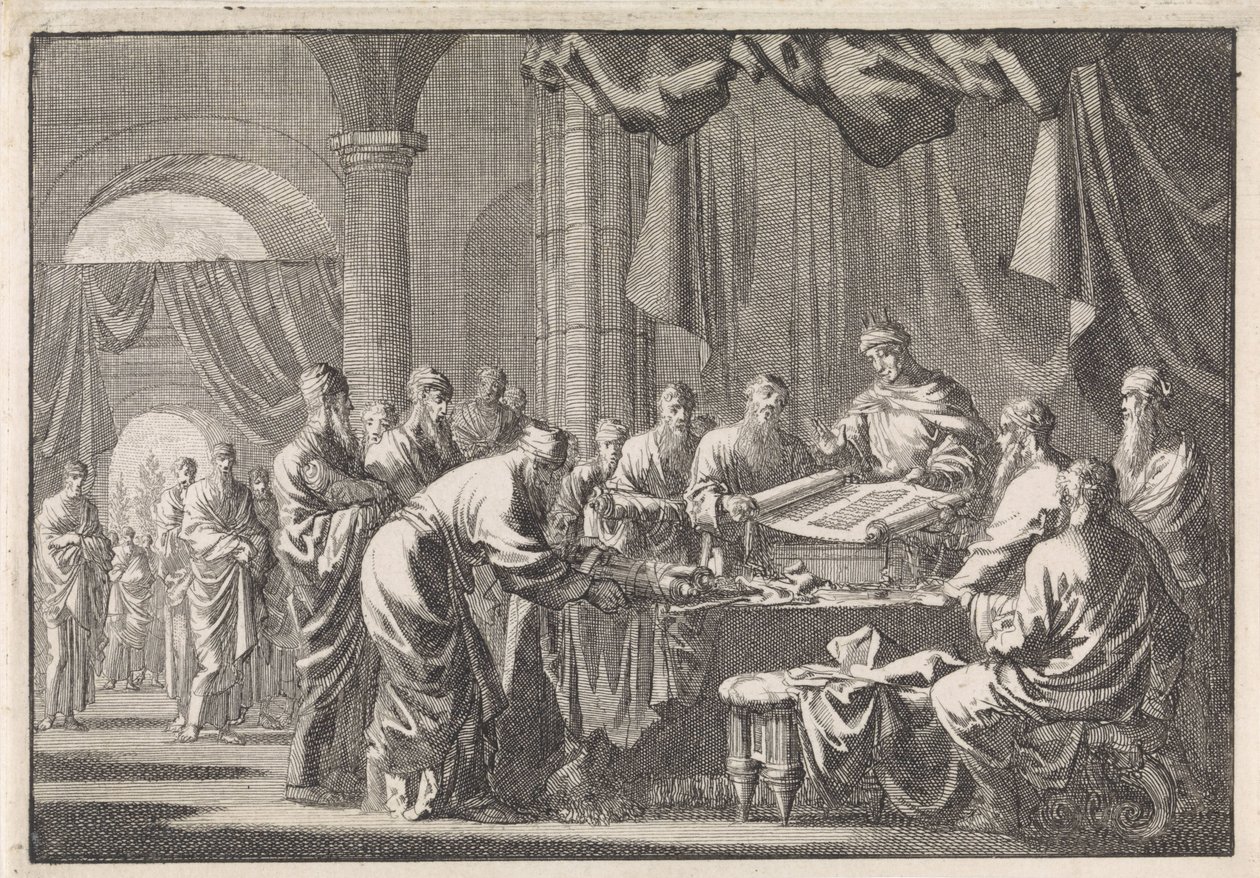 Versammlung der 72 Übersetzer des Gesetzes auf Befehl von König Ptolemäus Philadelphus von Jan Luyken
