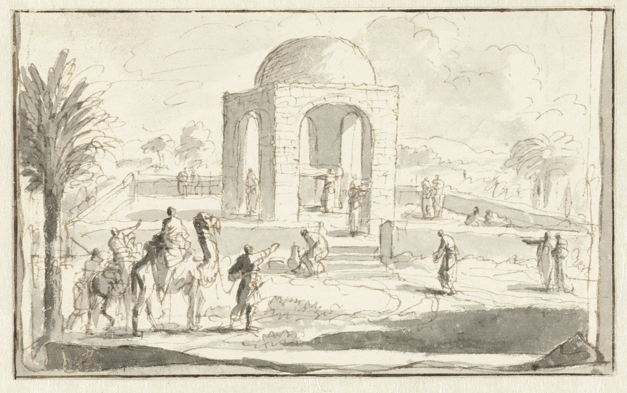 Ansicht einer Moschee oder eines Tempels in der Wüste von Jan Luyken