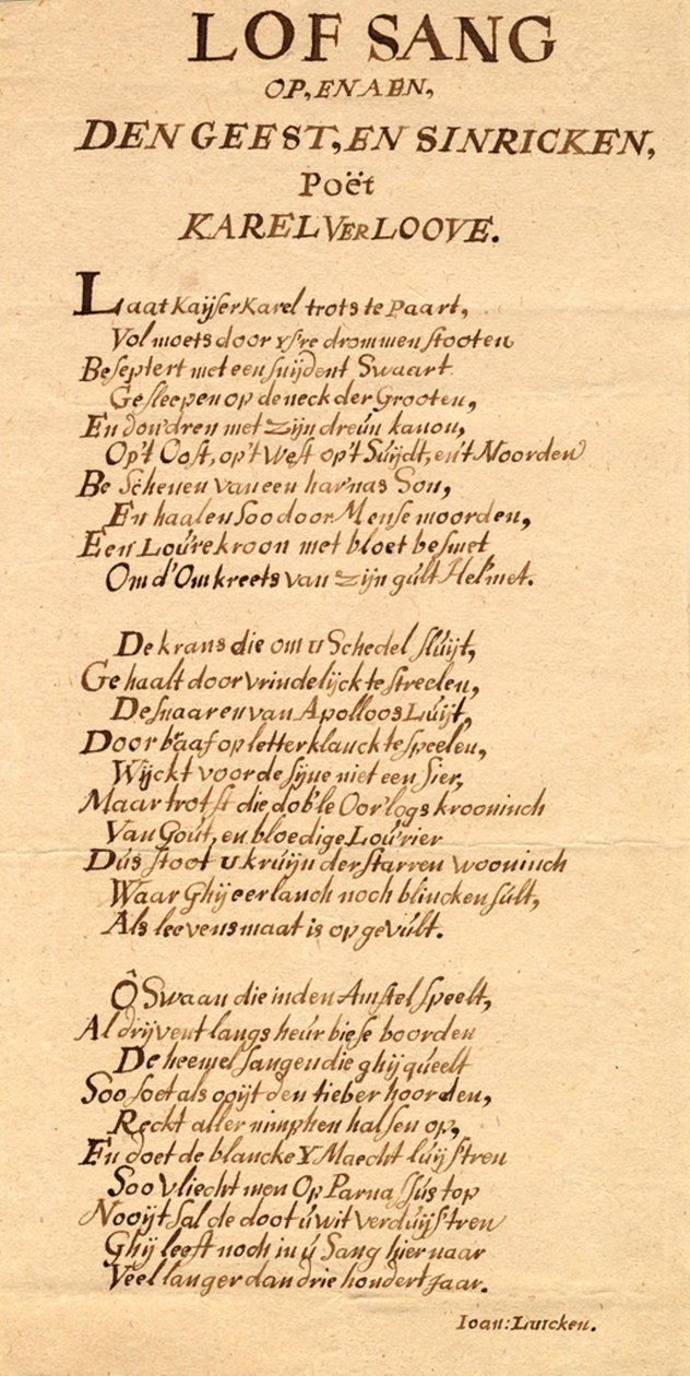 Umschlag mit handgeschriebenem Gedicht von Jan Luyken auf Karel Verloove von Jan Luyken