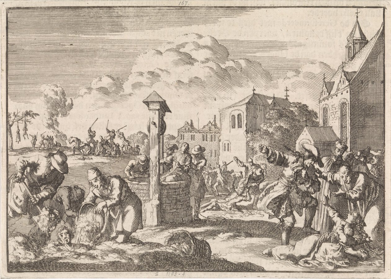 Verfolgung von Protestanten durch Marsaut in Niort, 1682 von Jan Luyken