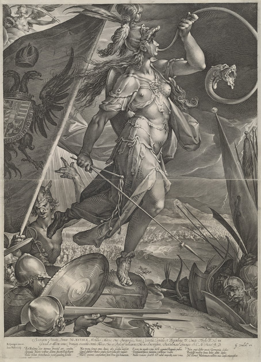 Bellona führt die kaiserlichen Armeen gegen die Türken von Jan Muller after Bartholomaeus Spranger