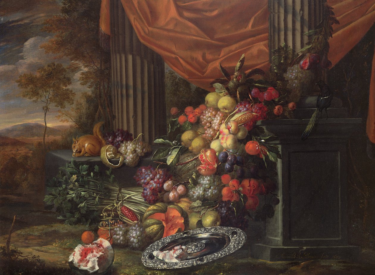 Stillleben mit Früchten in einer Landschaft von Jan Pauwel the elder Gillemans
