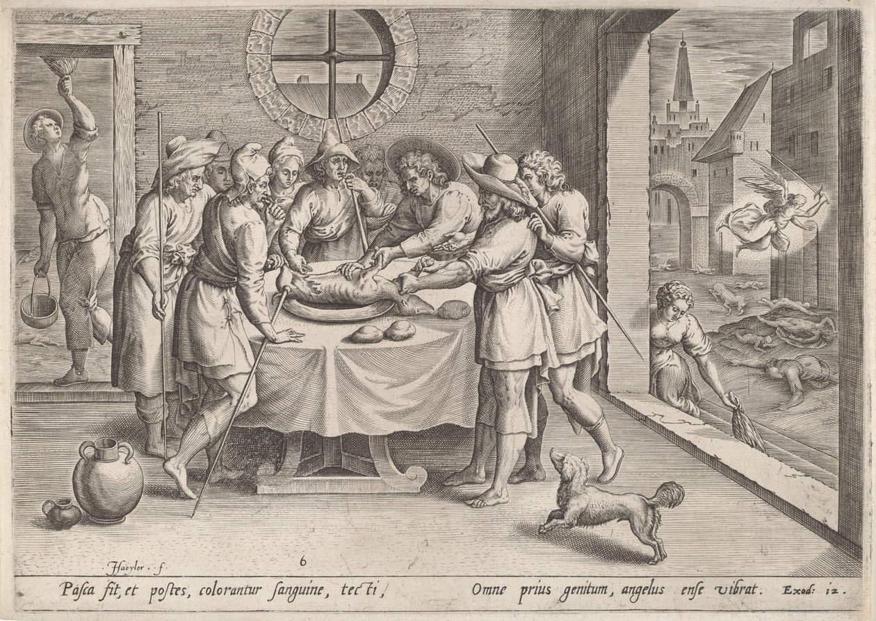 Vorbereitung für das Passahfest von Jan Sadeler I, after Maarten van Cleef