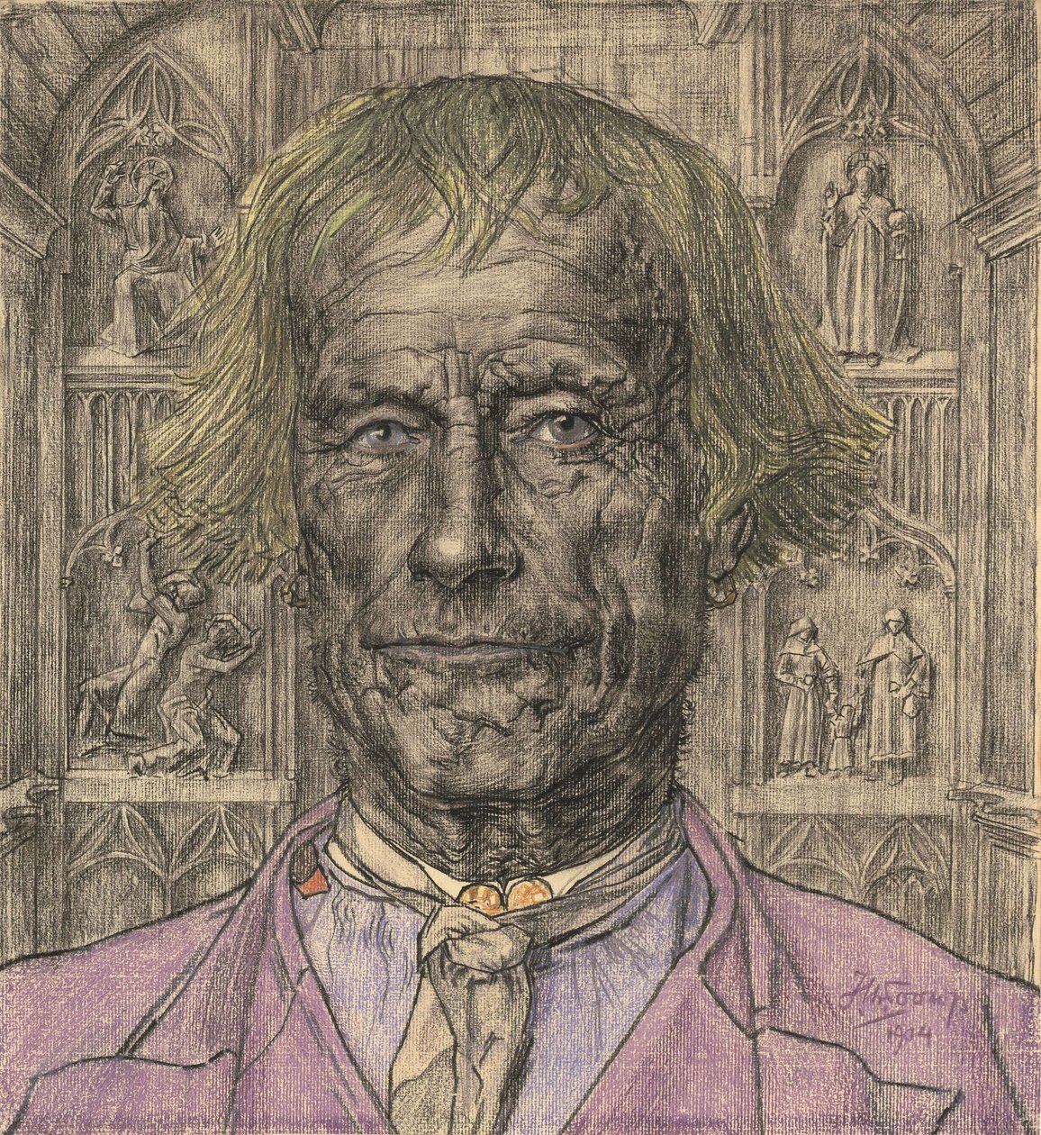Porträt eines alten Bauern vor einer Kathedrale, 1904 von Jan Toorop