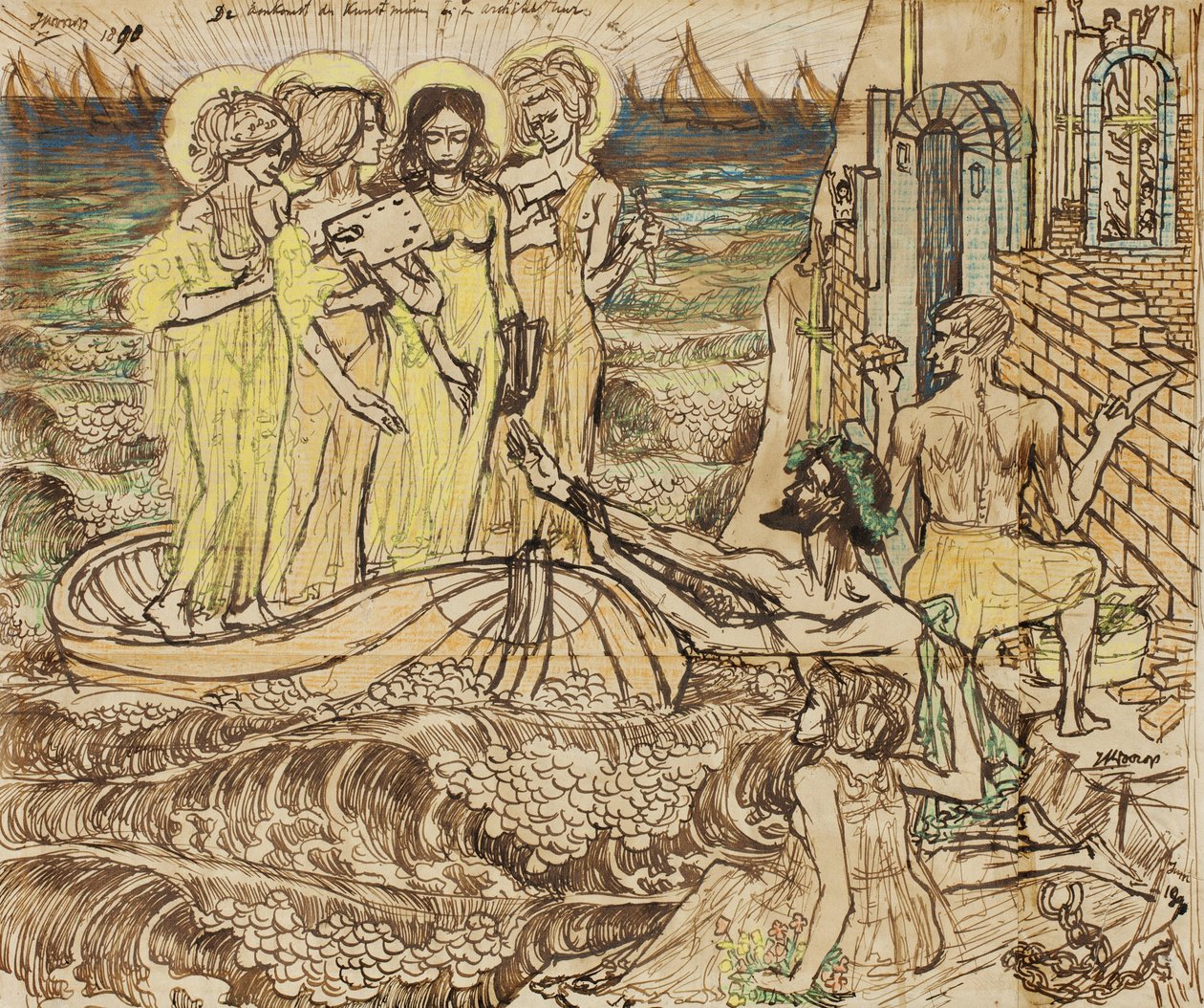 Die Ankunft der Musen der Kunst bei der Architektur, 1890 von Jan Toorop