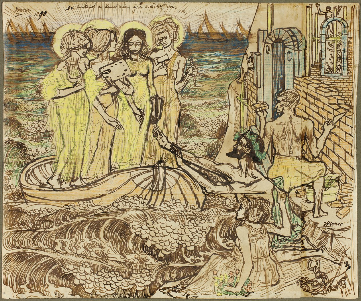 Die Ankunft der Musen der Kunst bei der Architektur von Jan Toorop