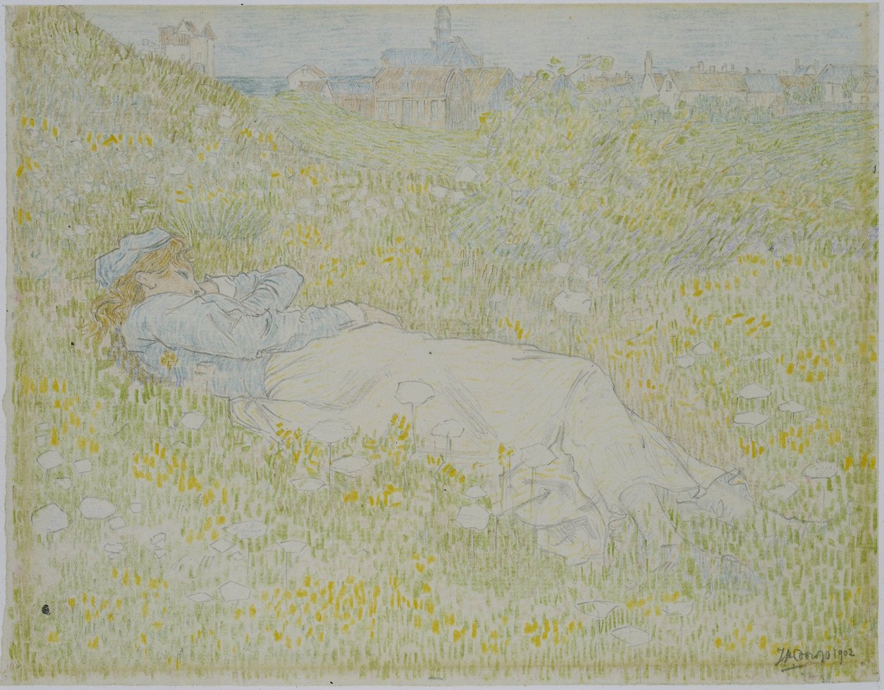 Frau, die in den Dünen bei Noordwijk liegt von Jan Toorop