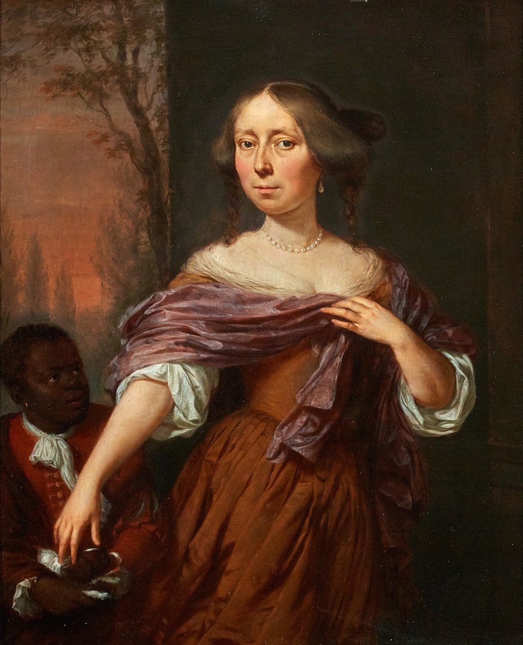 Porträt von Jacomina le Pla (1647-1681), mit einem Diener von Jan Verkolje