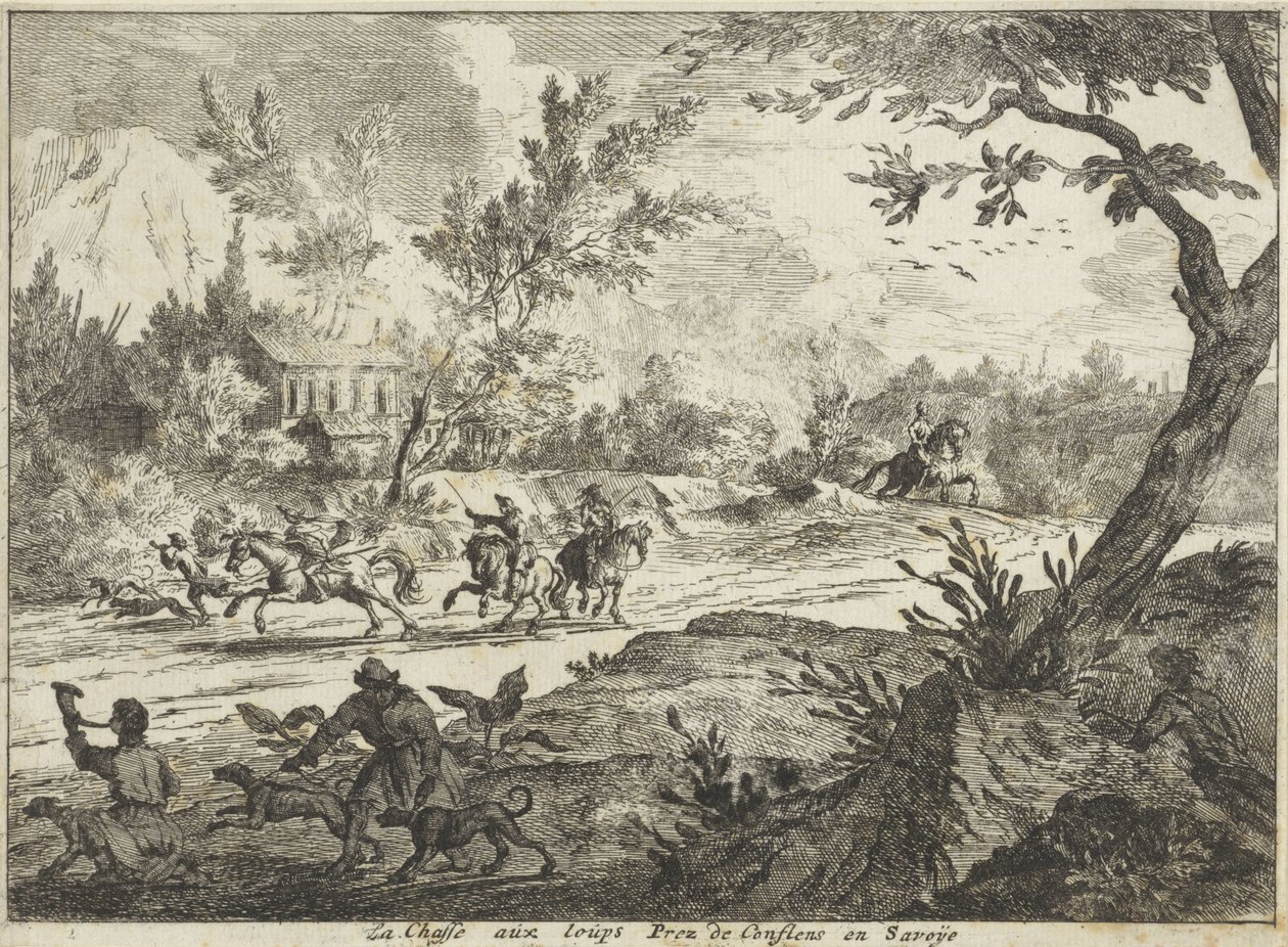 Wolfsjagd bei Conflans, Savoie von Jan Vincentsz. van der Vinne
