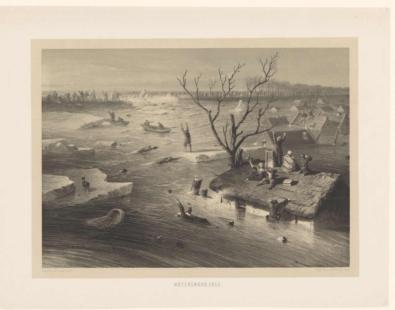 Deichbruch und überflutete Bauernhöfe von Jan Weissenbruch