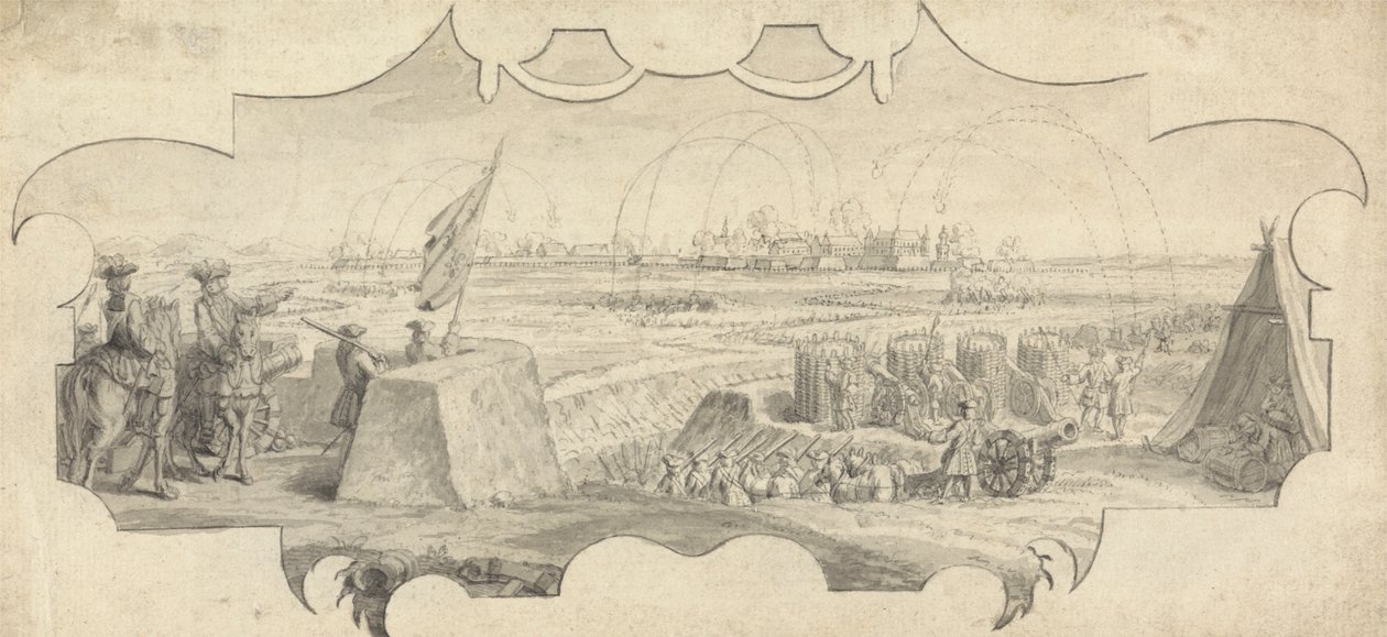 Ein Offizier auf einer Rampe, der die Bombardierung einer entfernten Stadt leitet von Jan Wyck