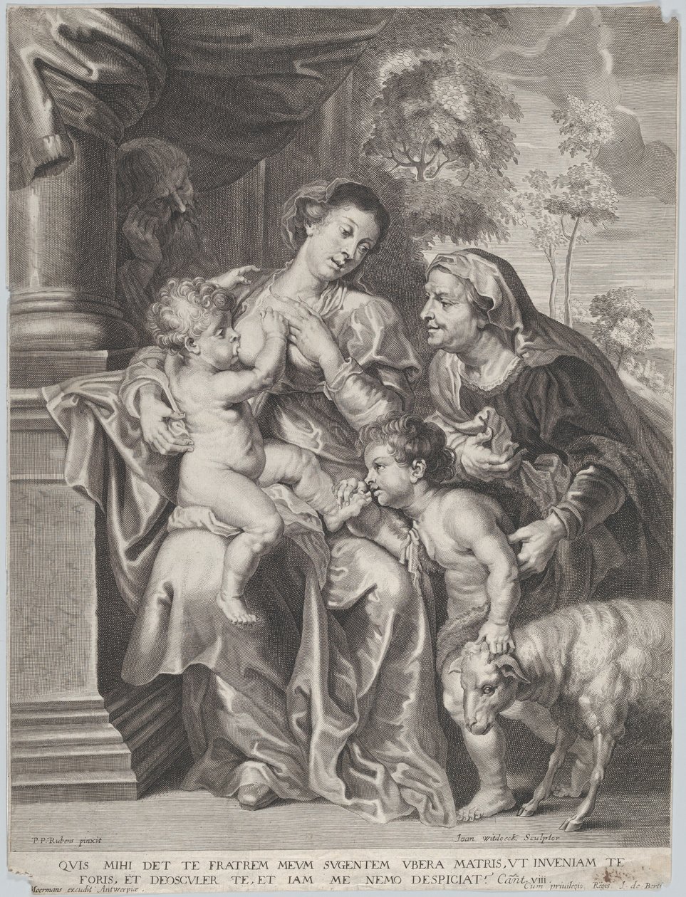 Die Heilige Familie mit Elisabeth und dem kleinen Johannes dem Täufer, die Jungfrau stillt das Christuskind, ca. 1635-42 von Jan Witdoek