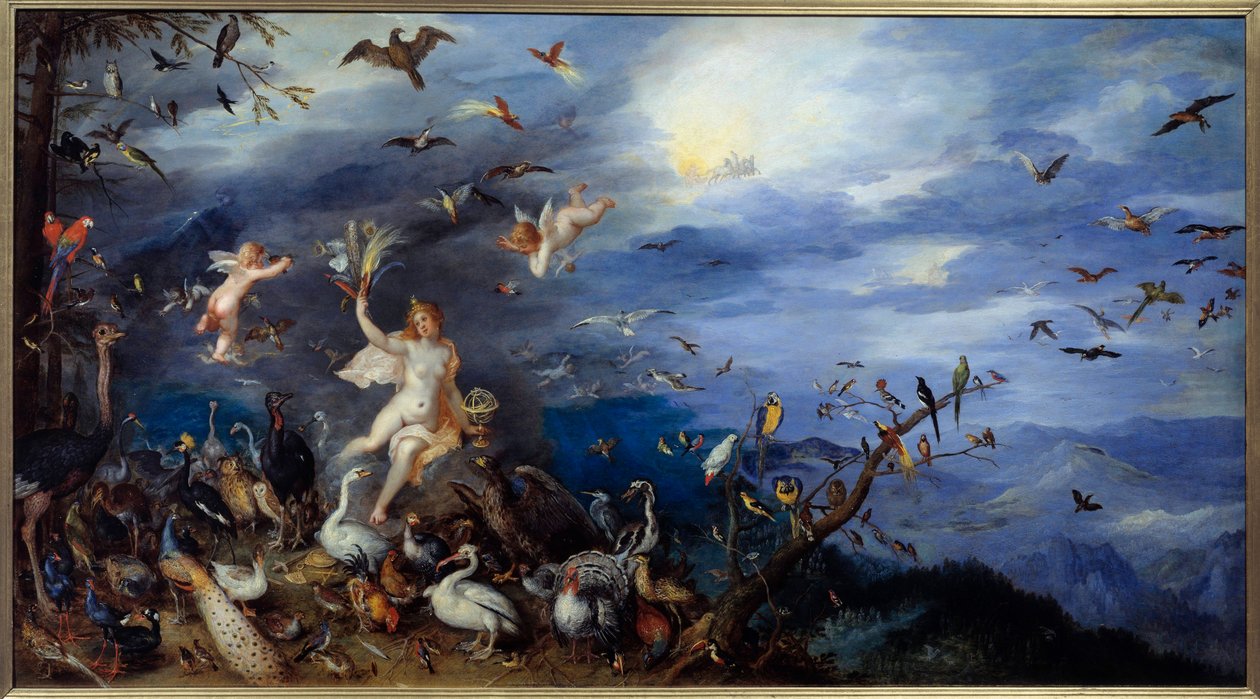 Allegorie der Luft. Junge nackte Frau, umgeben von allen Arten von Vögeln von Jan the Elder Brueghel