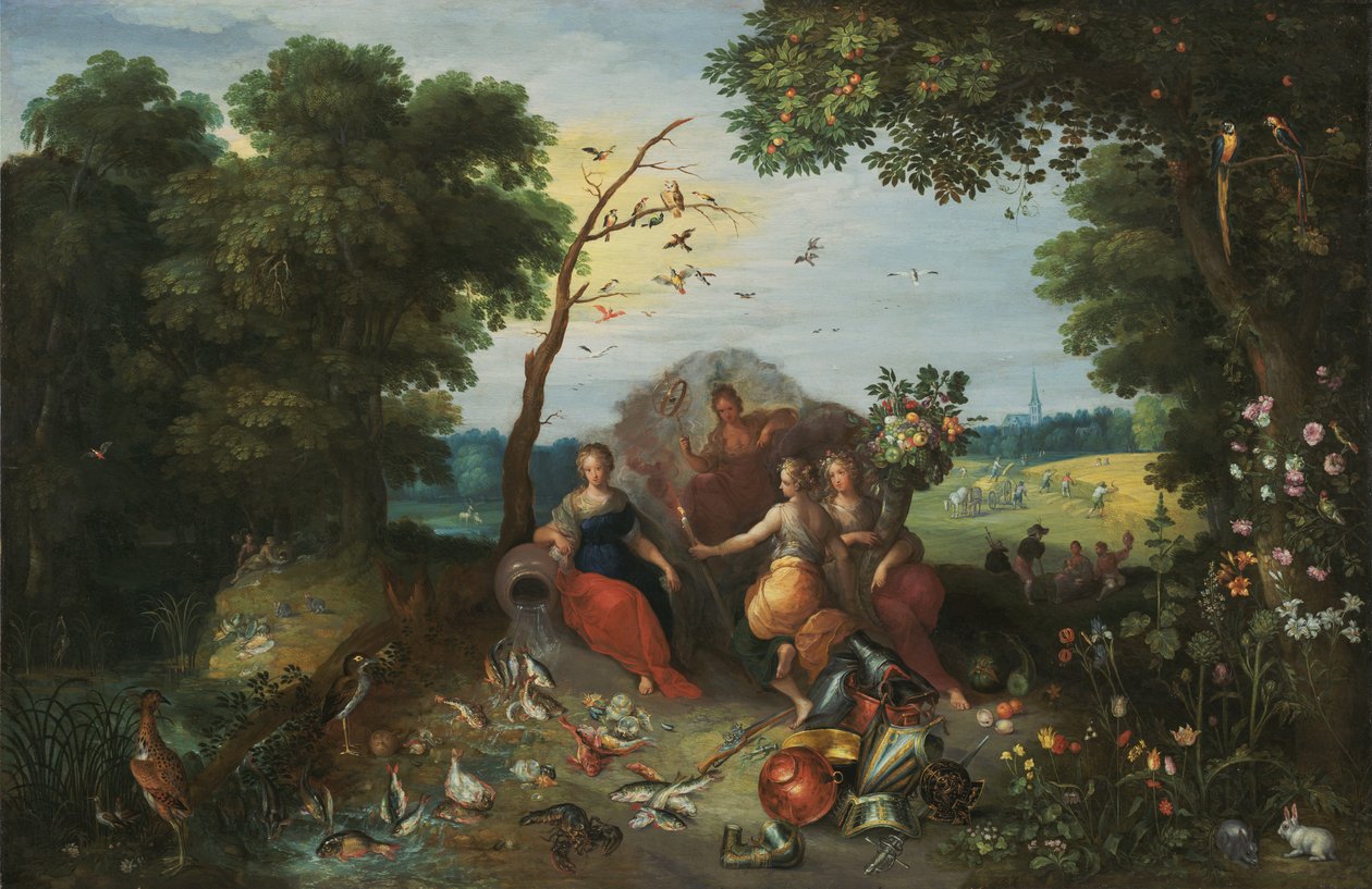 Landschaft mit Allegorien der vier Elemente von Jan the Younger & Francken or Franck Ambrosius II (c.1590-1632) Brueghel