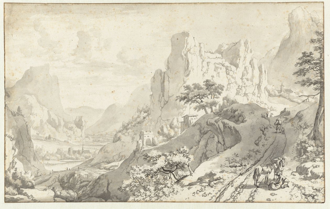 Berglandschaft mit abgestiegenem Reiter von Jan van Aken