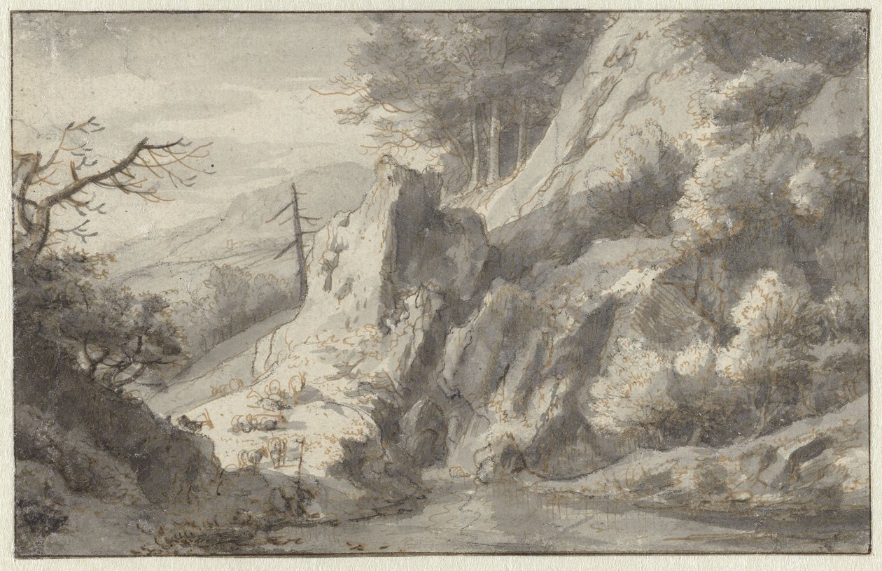 Berglandschaft mit totem Nadelbaum von Jan van Aken