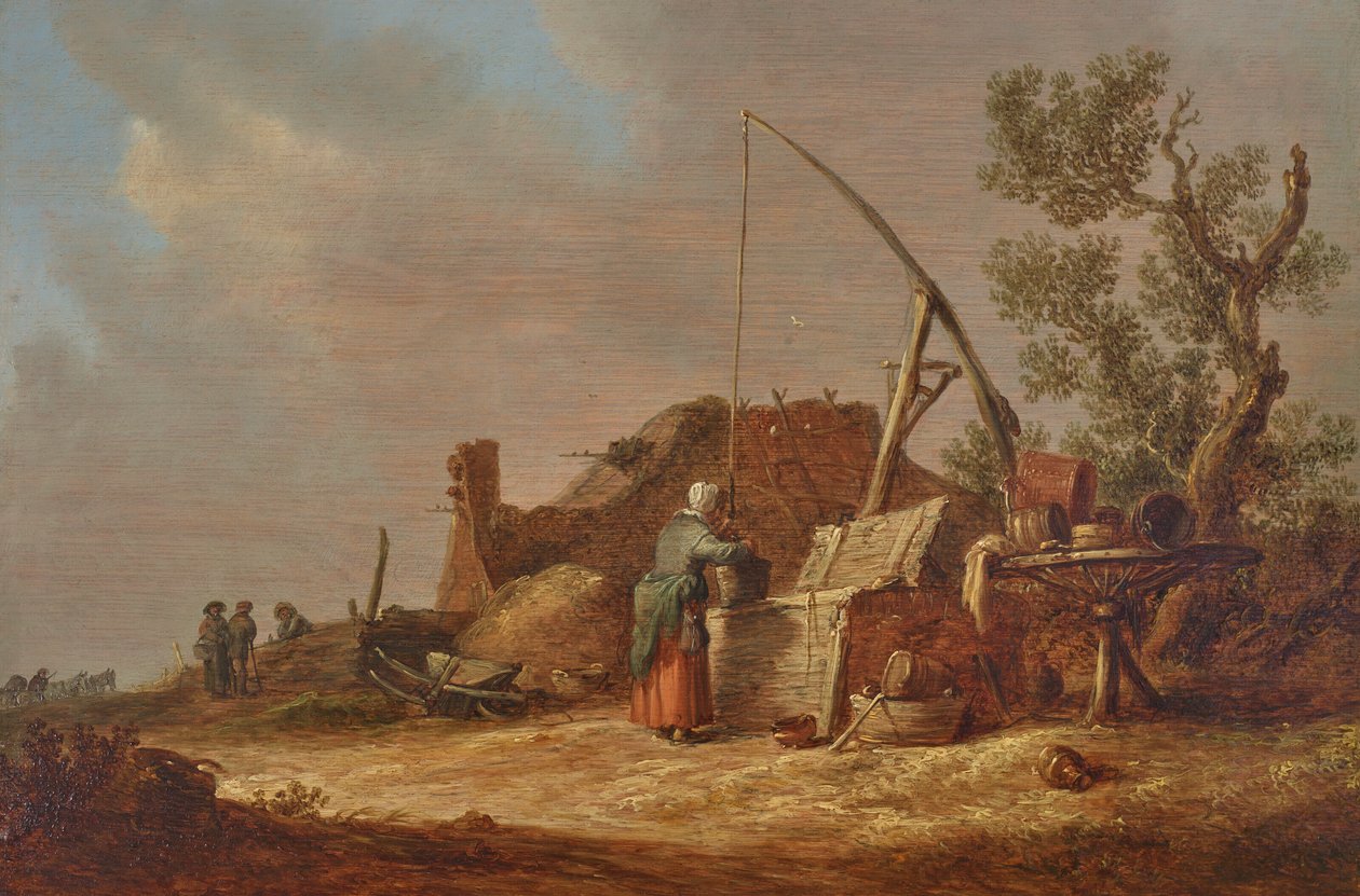 Landschaft mit einer Frau an einem Brunnen von Jan van Goyen