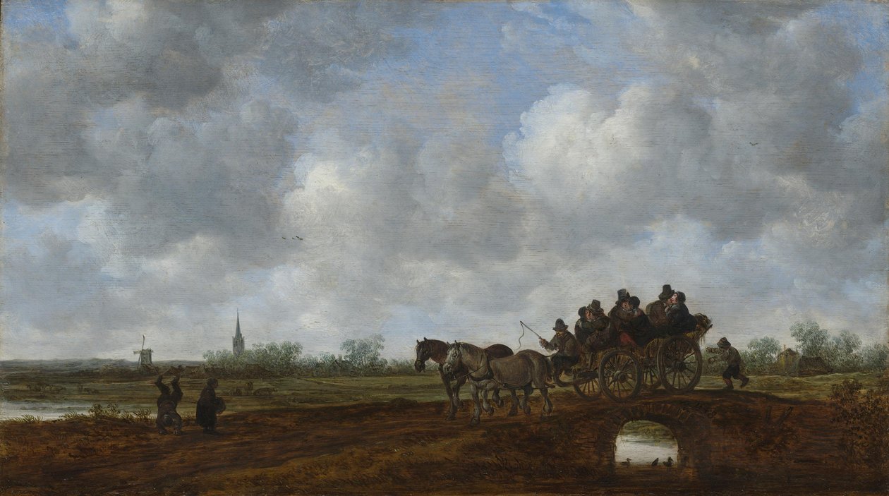 Landschaft mit Pferdewagen auf einer Brücke von Jan van Goyen