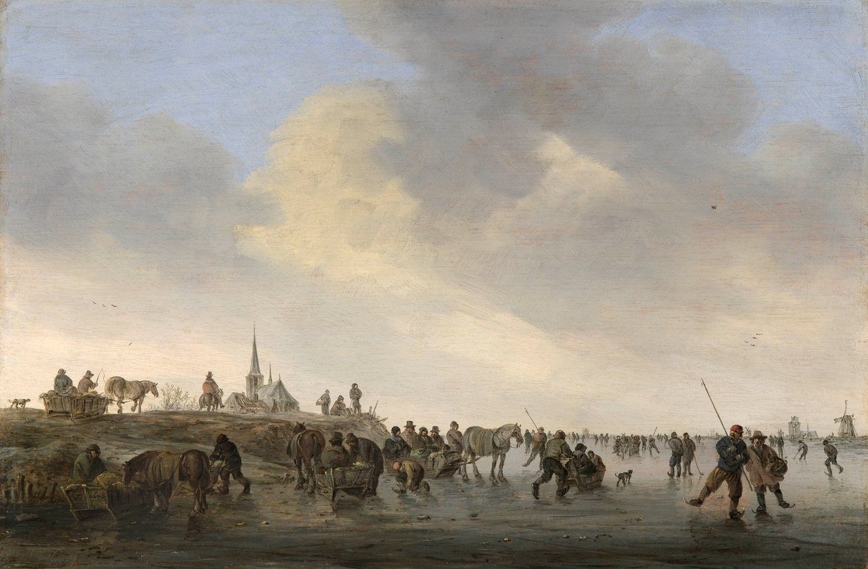 Schlittschuhlaufen auf der Merwede bei Dordrecht von Jan van Goyen