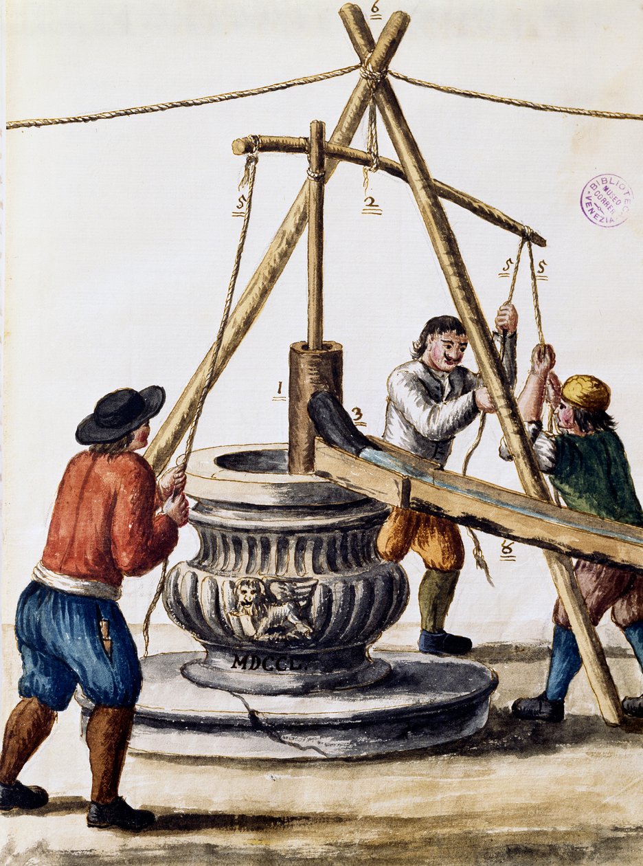 Brunnen graben, Illustration aus dem illustrierten Buch der venezianischen Kostüme, von Jan Grevenbroeck, Aquarell, Italien von Jan van Grevenbroeck