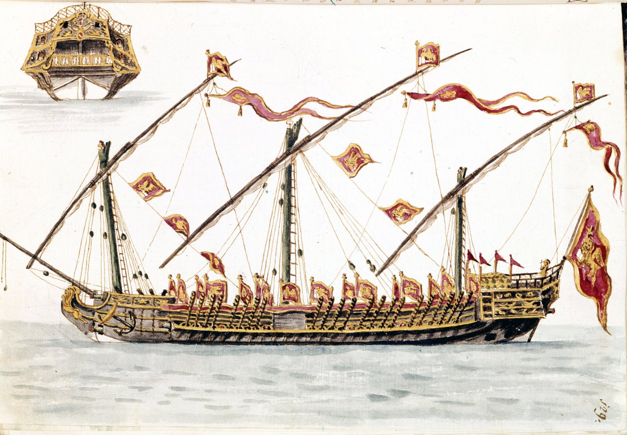 Venezianischer Galesus. Aquarellzeichnung und Tinte aus dem Manuskript „Sitten der Venezianer“ von Jan van Grevenbroeck (oder Giovanni Grevembroch (Grevenbroch) (1731-1807) von Jan van Grevenbroeck