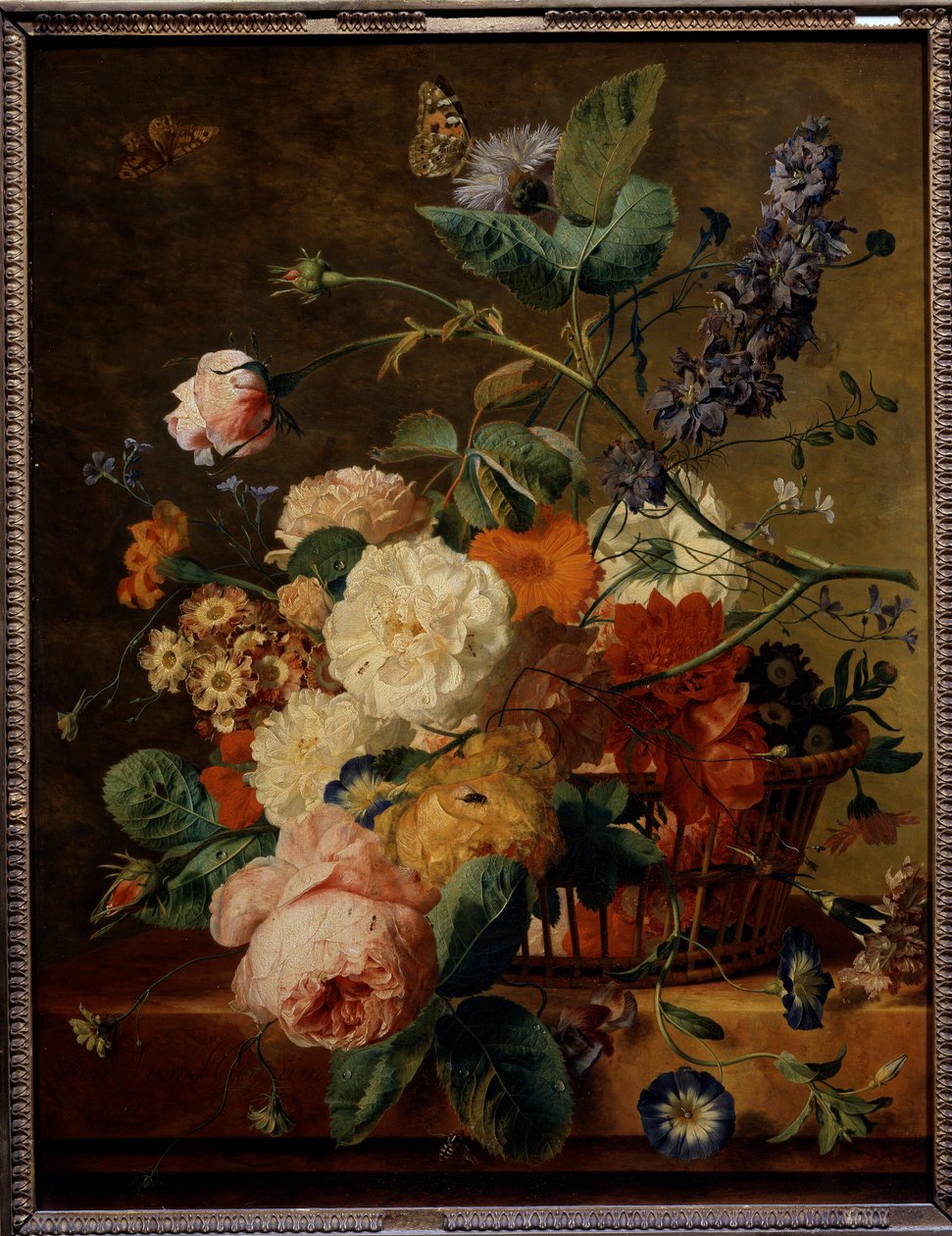 Blumenkorb mit Schmetterlingen von Jan van Huysum