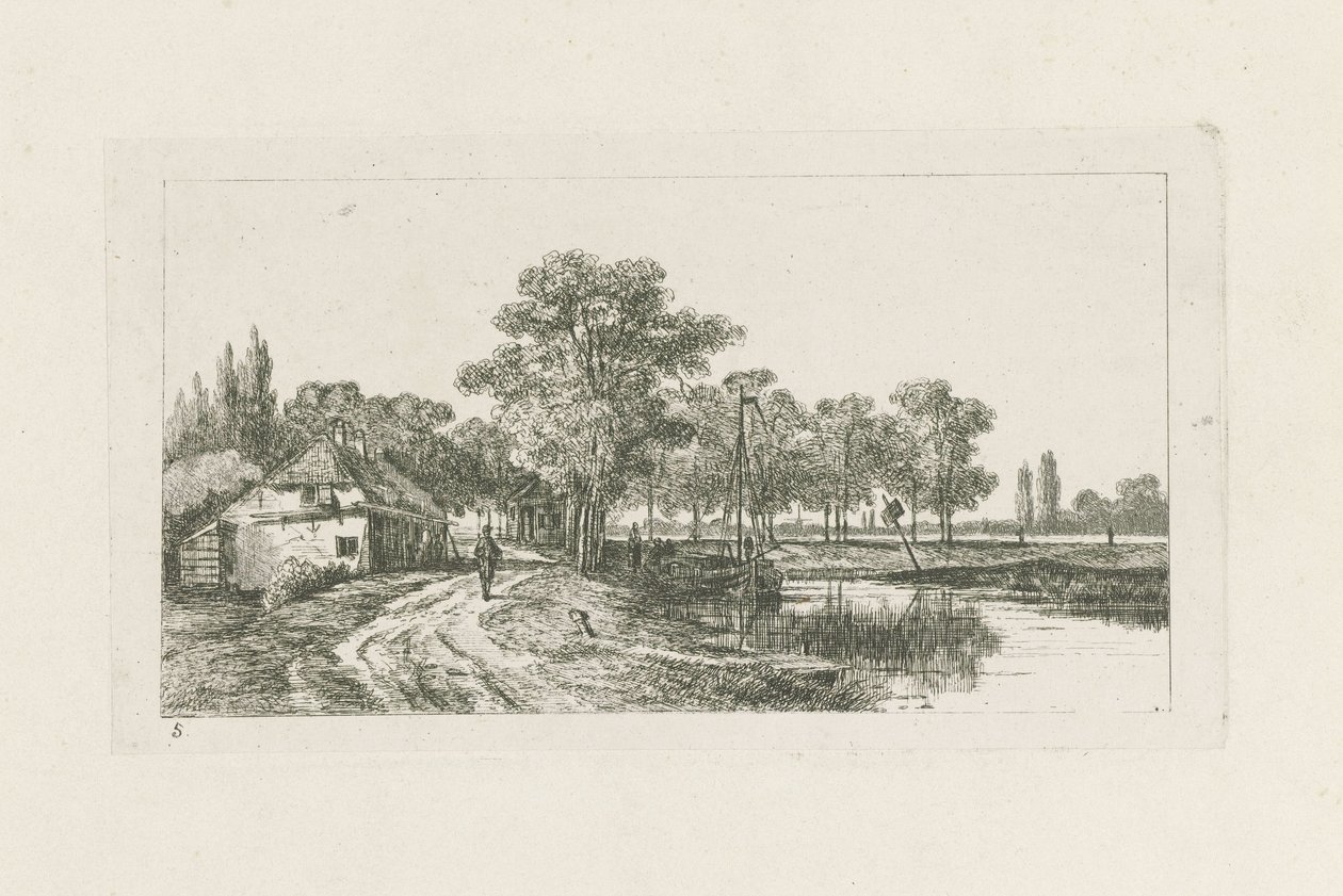 Landschaft mit festgemachtem Boot von Jan van Lokhorst