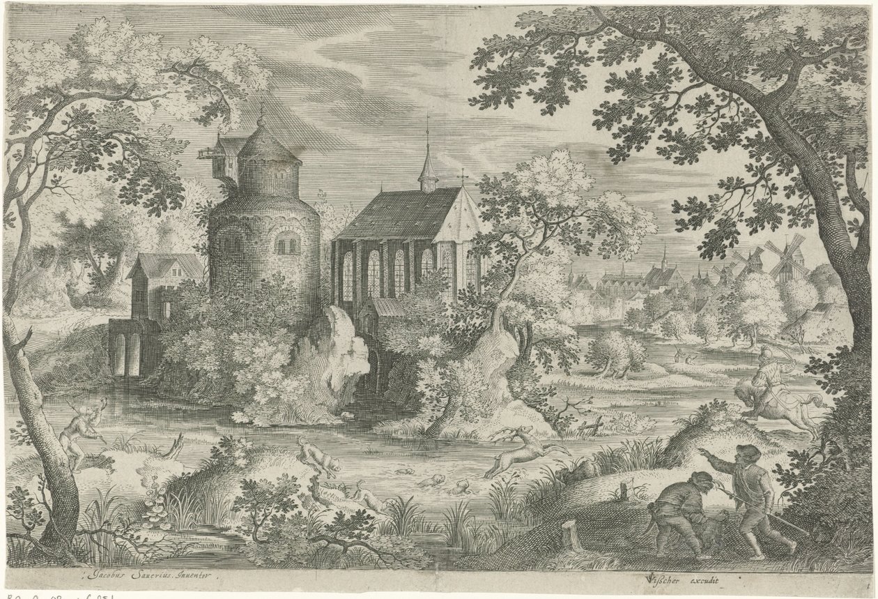 Hirschjagd bei einer Kapelle von Jan van Londerseel