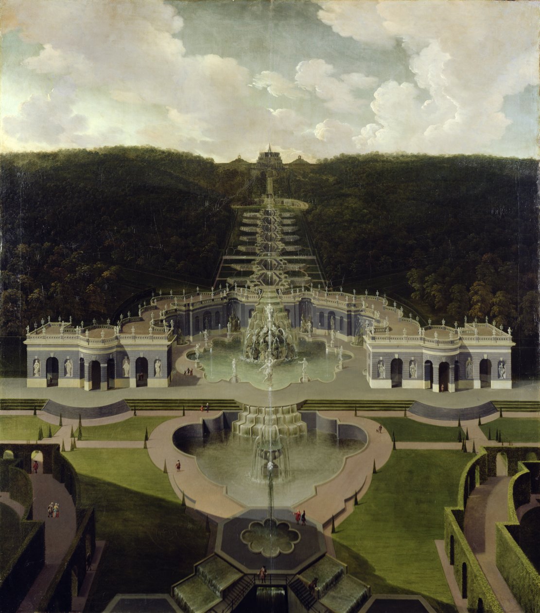 Blick von der Grotte mit Brunnen von den Kaskaden zum Oktogon, nach 1716 von Jan van Nickelen