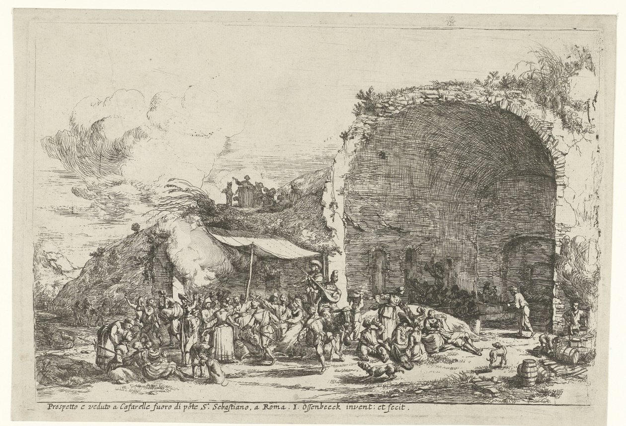 Feierlichkeiten bei den Ruinen der Grotte der Nymphe Egeria von Jan van Ossenbeeck