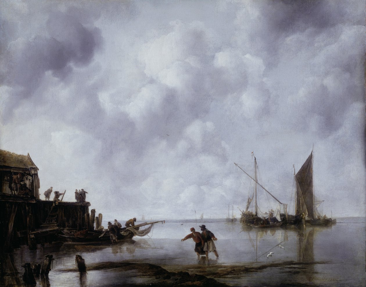 Fischerboote in ruhigem Wasser von Jan van de Capelle or Cappelle