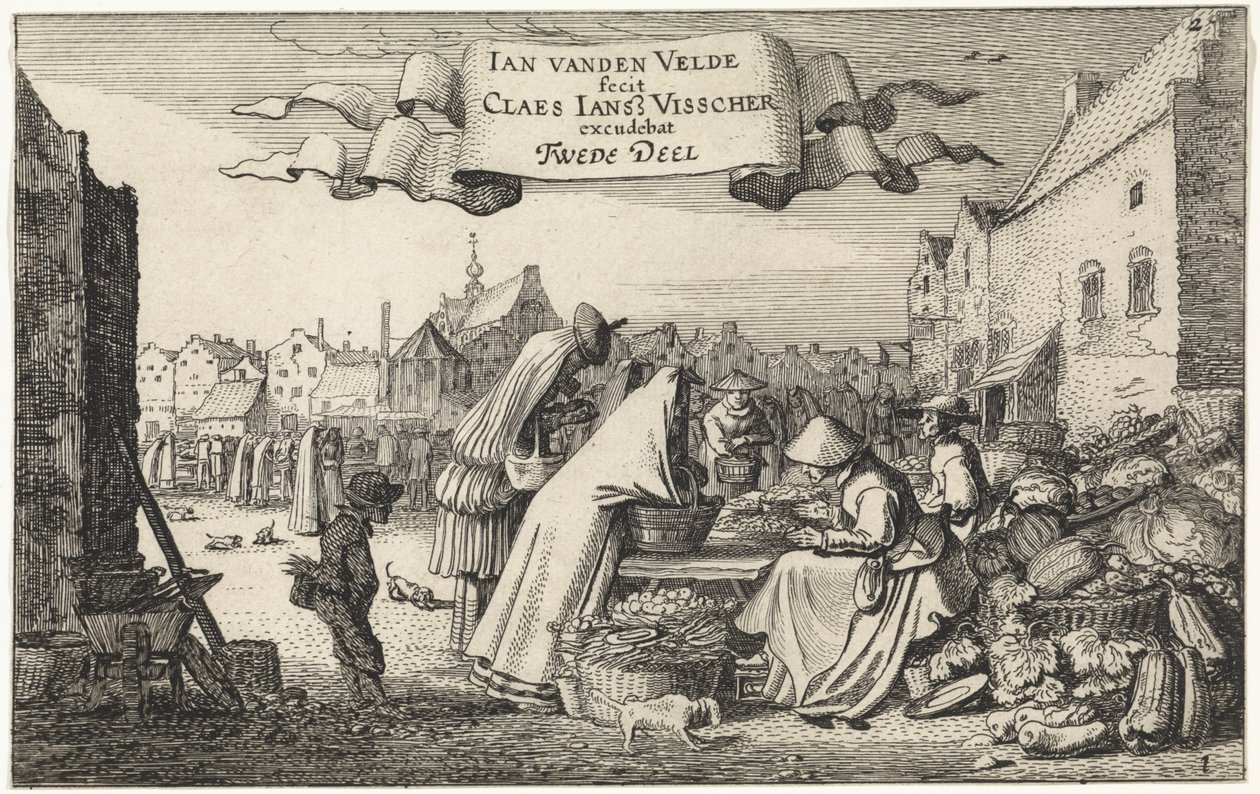 Figuren bei einem Gemüsestand auf einem Markt von Jan van de Velde (II)