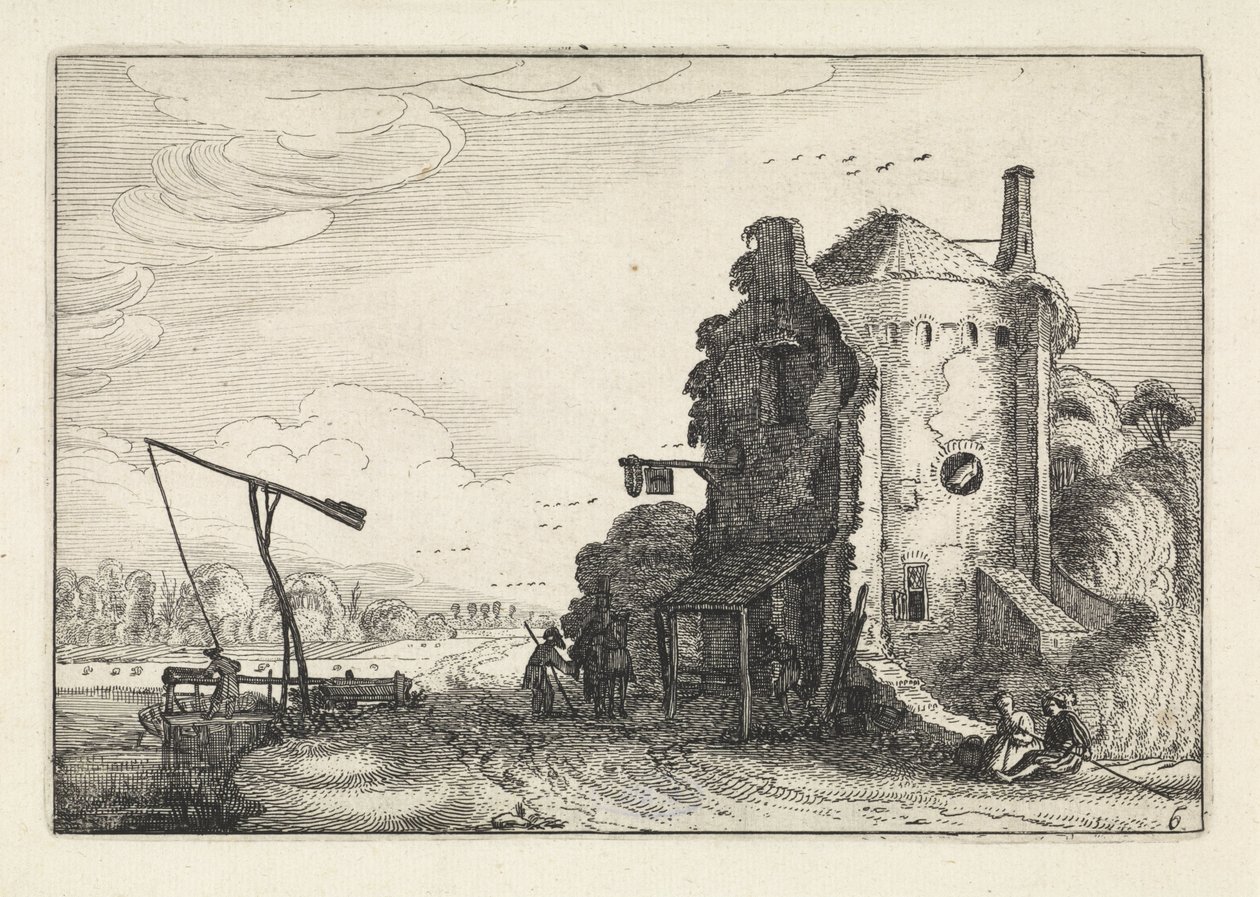 Figuren bei einem Gasthaus in einem runden Turm von Jan van de Velde (II)