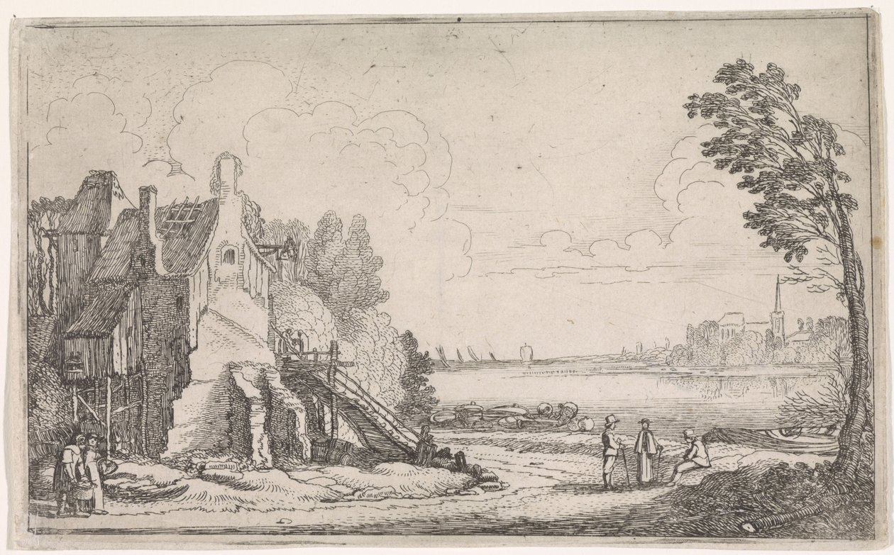 Figuren bei einem verfallenen Haus an einem Fluss von Jan van de Velde (II)