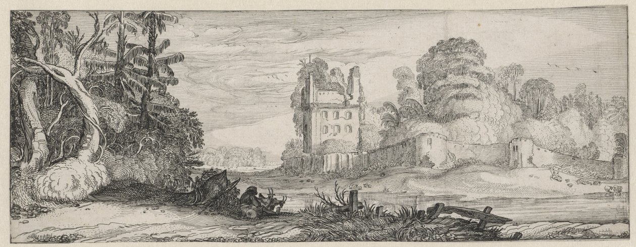 Ansicht einer Ruine eines Hauses bei einer Mauer von Jan van de Velde (II)