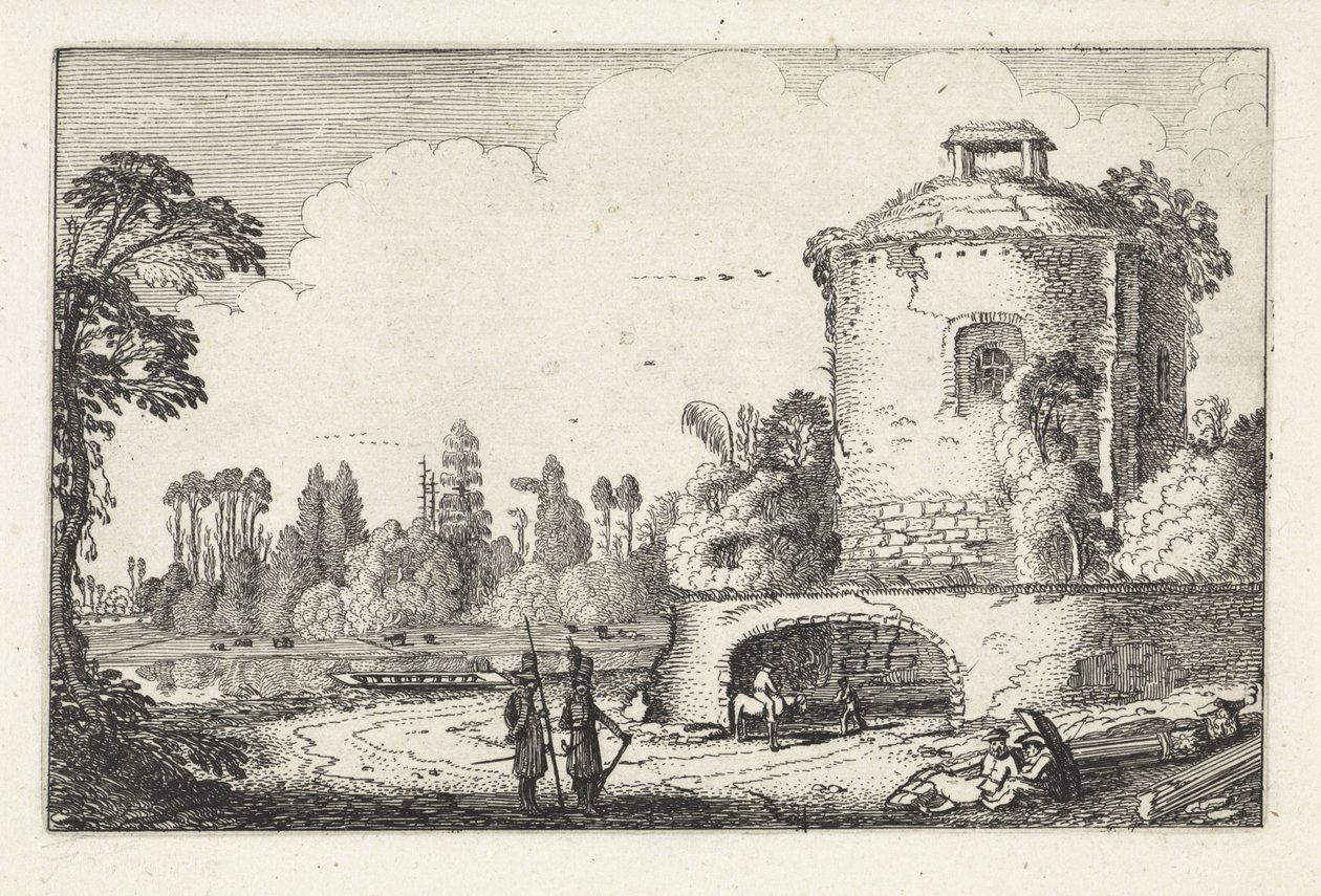 Landschaft mit einem runden Turm von Jan van de Velde (II)