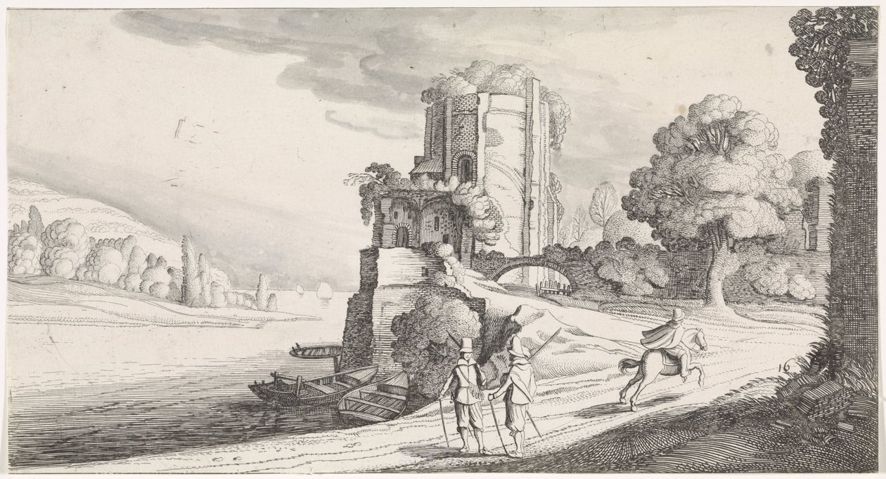 Runder Turm an einem Fluss von Jan van de Velde (II)