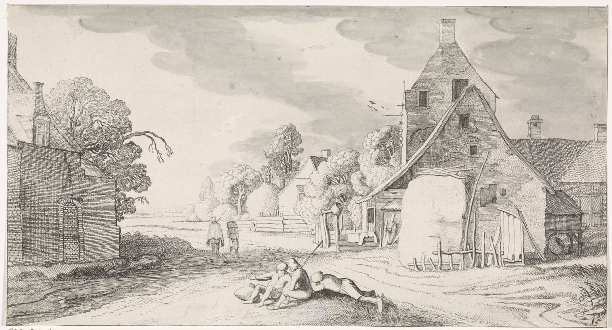 Rastende Bauern entlang eines Weges in einem Dorf von Jan van de Velde (II)