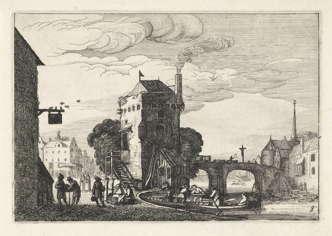 Stadtansicht mit einer Brücke über einen Fluss von Jan van de Velde (II)