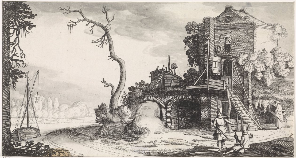 Zwei Falkner bei einem als Herberge genutzten Turm von Jan van de Velde (II)