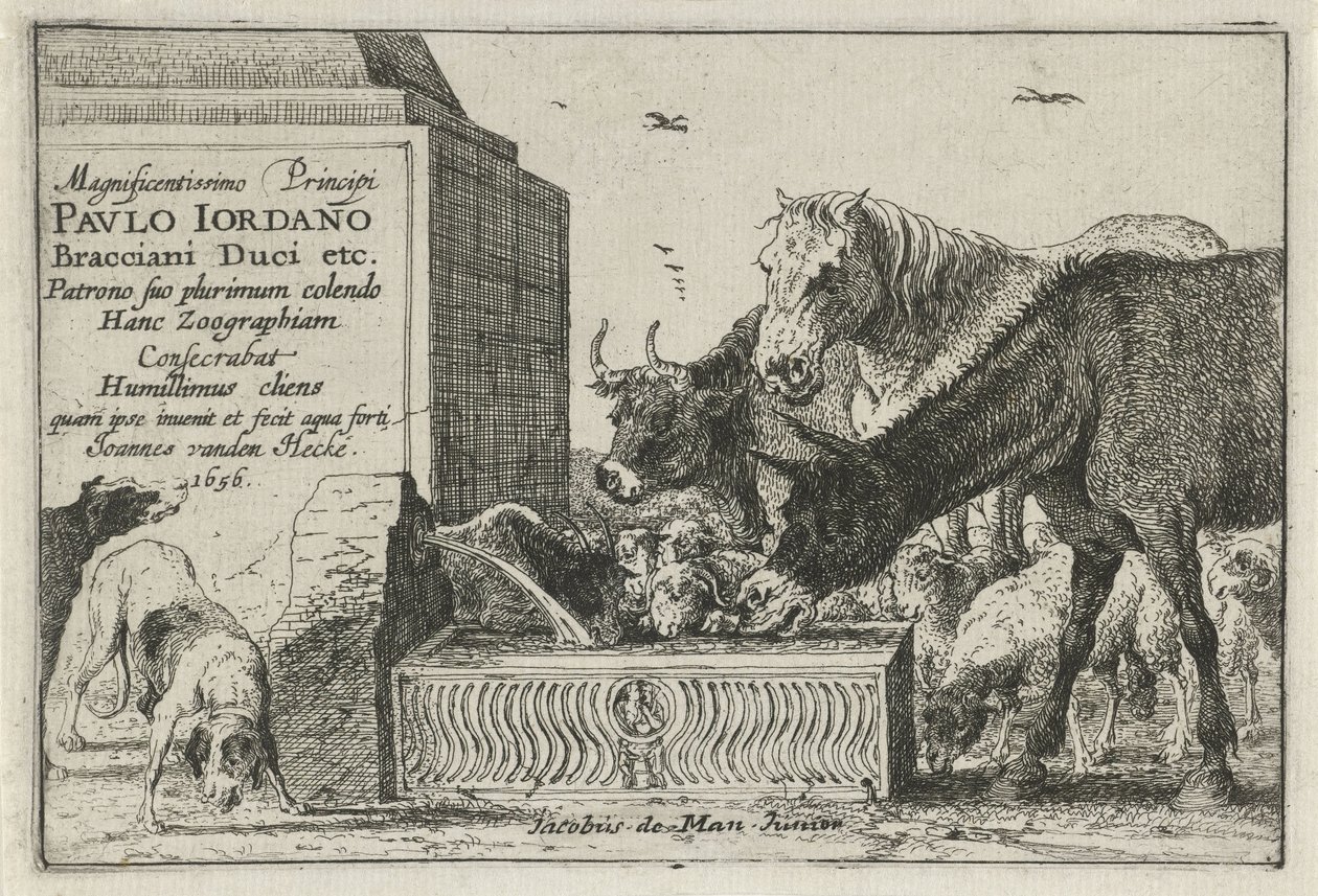 Tiere an einem Brunnen von Jan van den Hecke