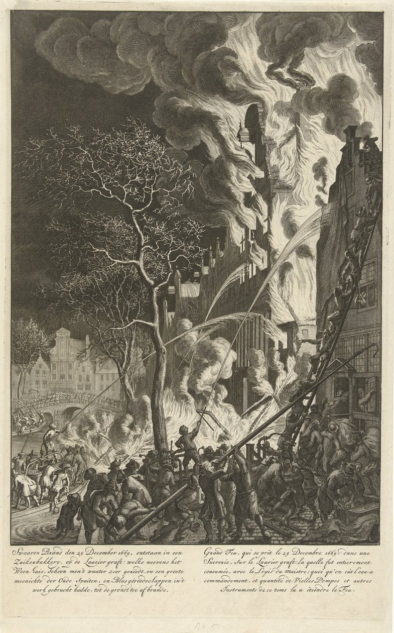 Brand auf der Lauriergracht in Amsterdam, 1669 von Jan van der Heyden (attributed to)
