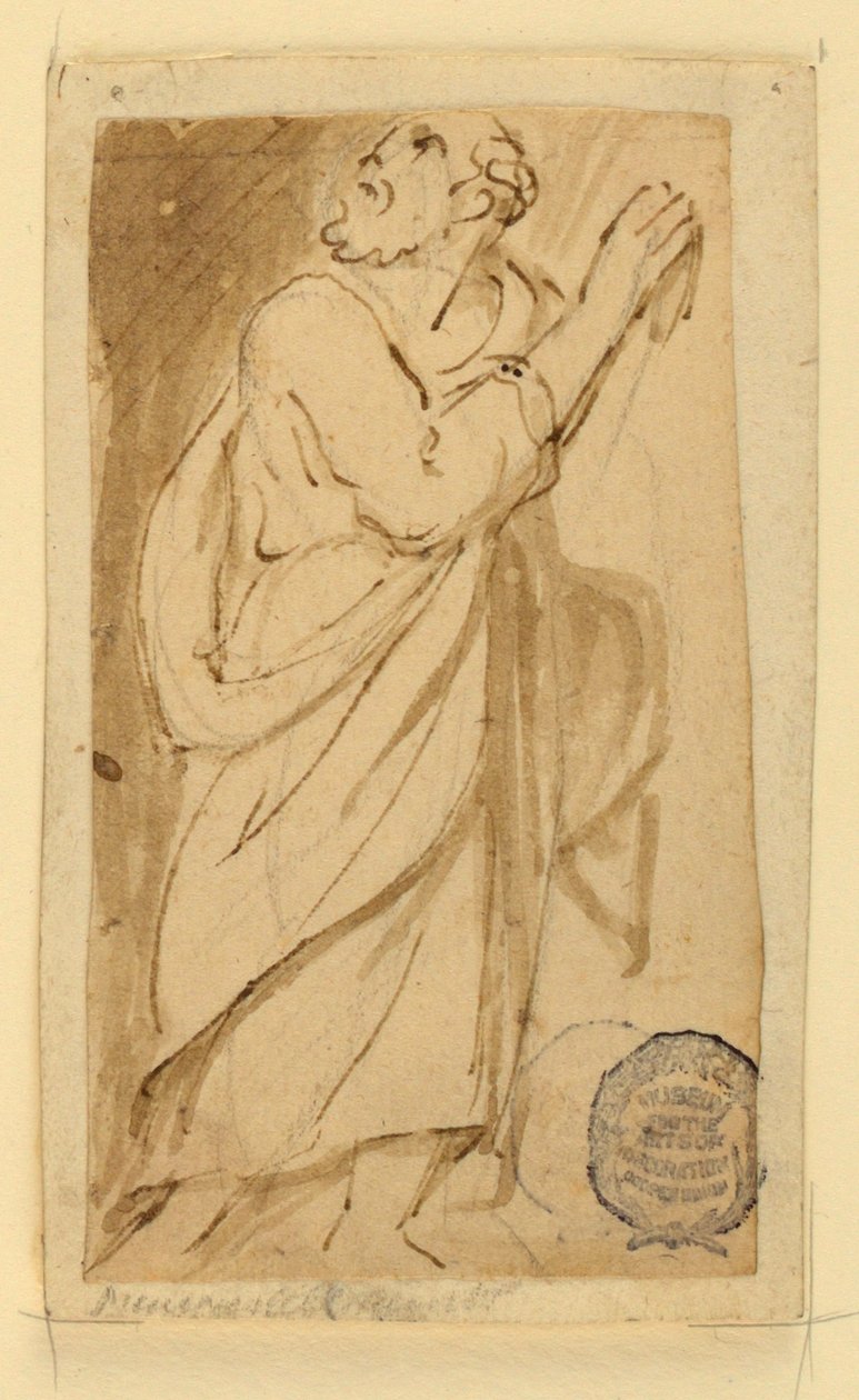 Seite eines Zeichenbuchs; Älterer Mann in klassischer Kleidung von Jan van der Straet, called Stradanus