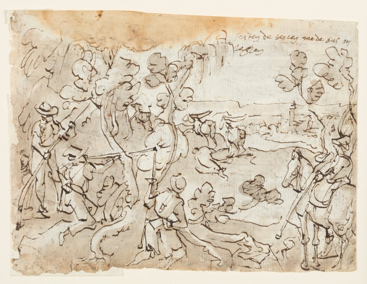 Skizzenbuchseite mit Antilopenjagd von Jan van der Straet, called Stradanus