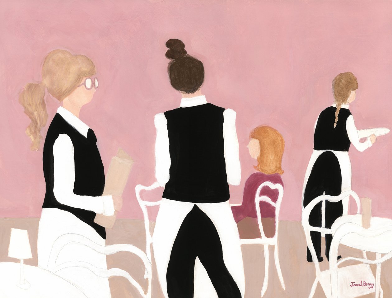 Kellnerinnen vom Cafe Sabarsky in Pink und Beige, um 2024 von Janel Bragg