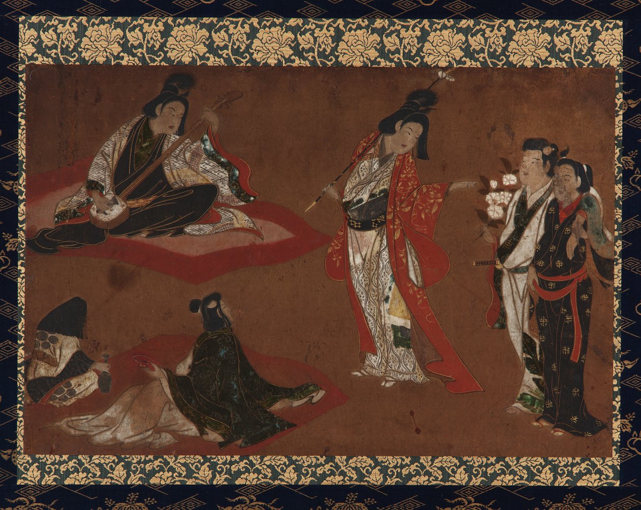 Ein Picknick, Hängerolle (auf Platte montiert), frühes 17. Jahrhundert von Japanese School