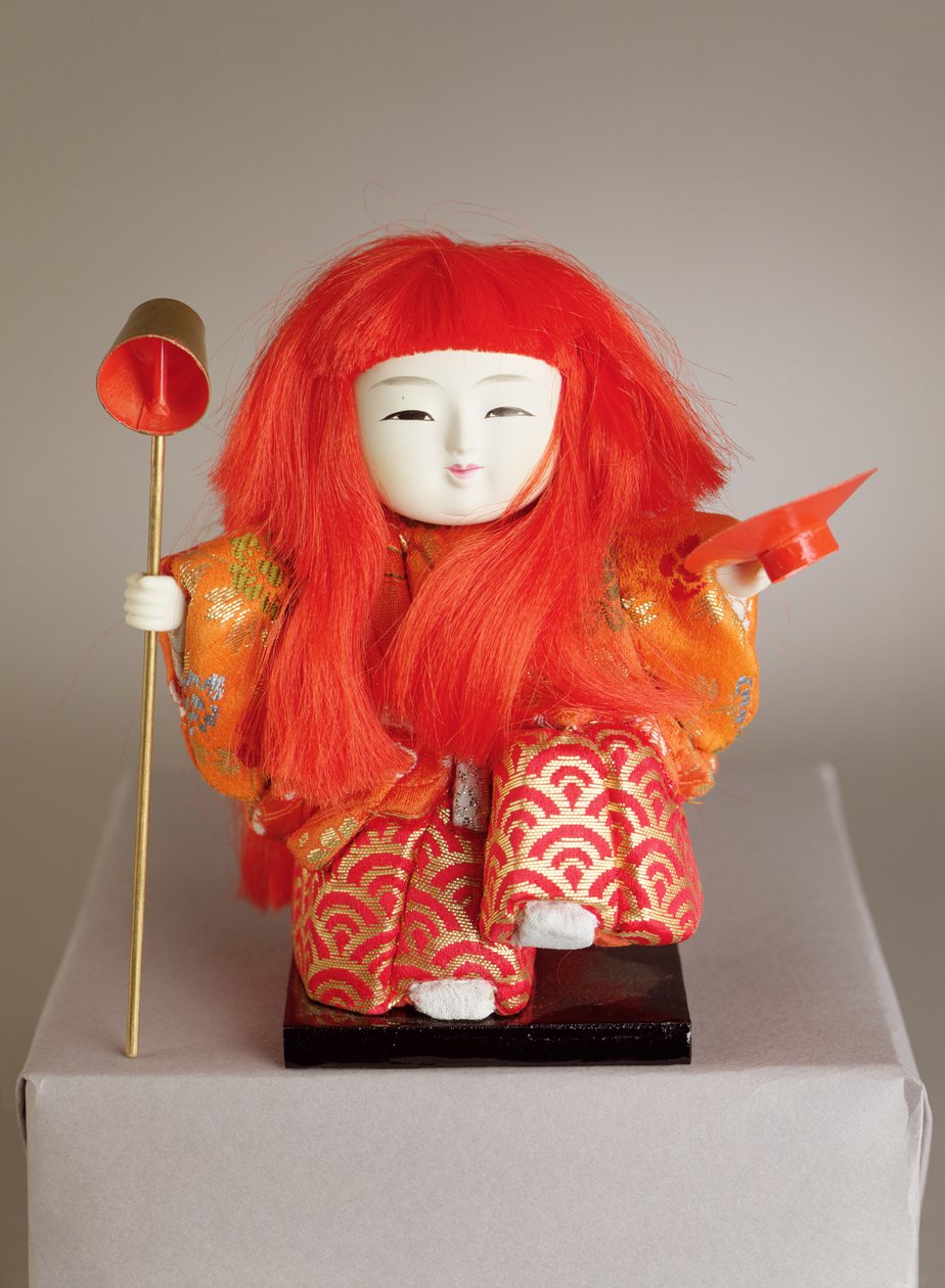 Festpuppe eines Dieners, der eine Kelle und eine Schale hält von Japanese School