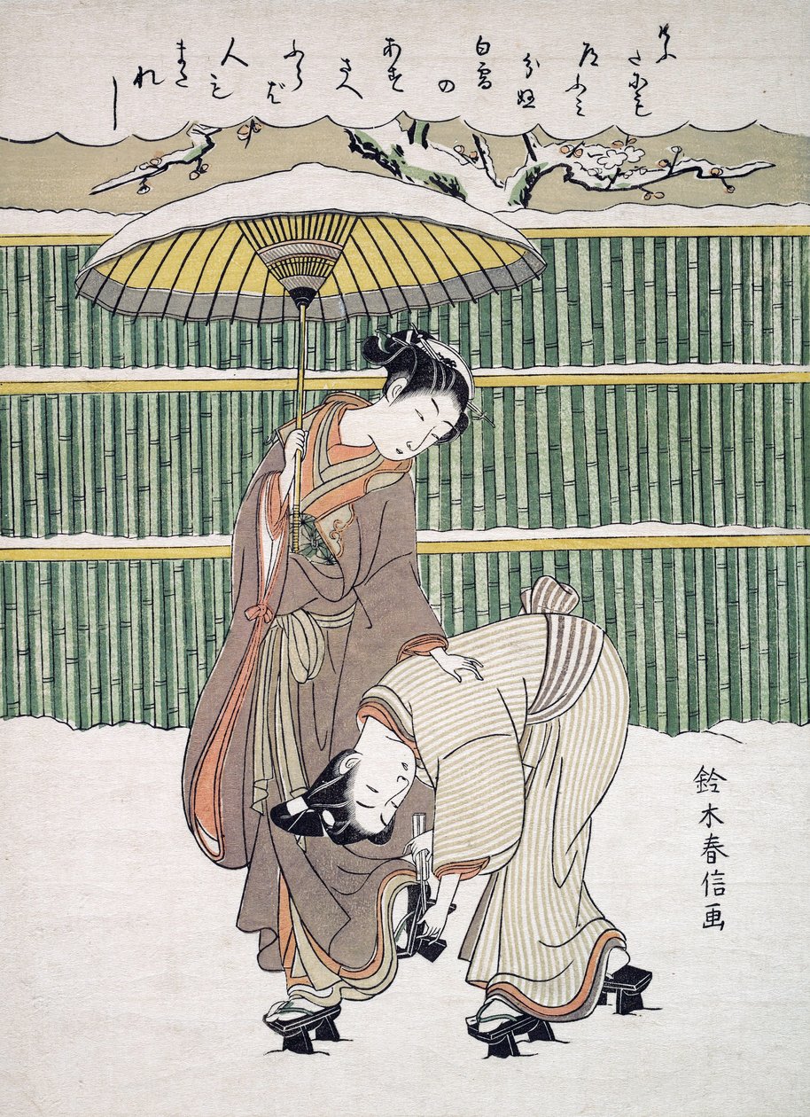 Japanische Liebende im Schnee, veröffentlicht ca. 1768 von Japanese School